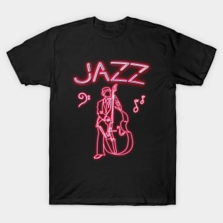 Jazz upright Bassist in Neon Color T-Shirt